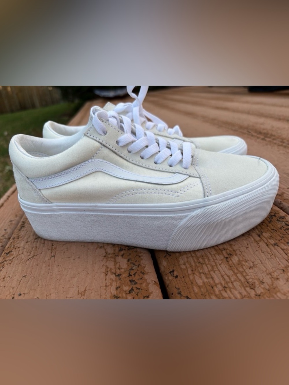 VANS Off-White Old Skool Stackform Platform Unisex Sneakers womens size 6.5 (US)